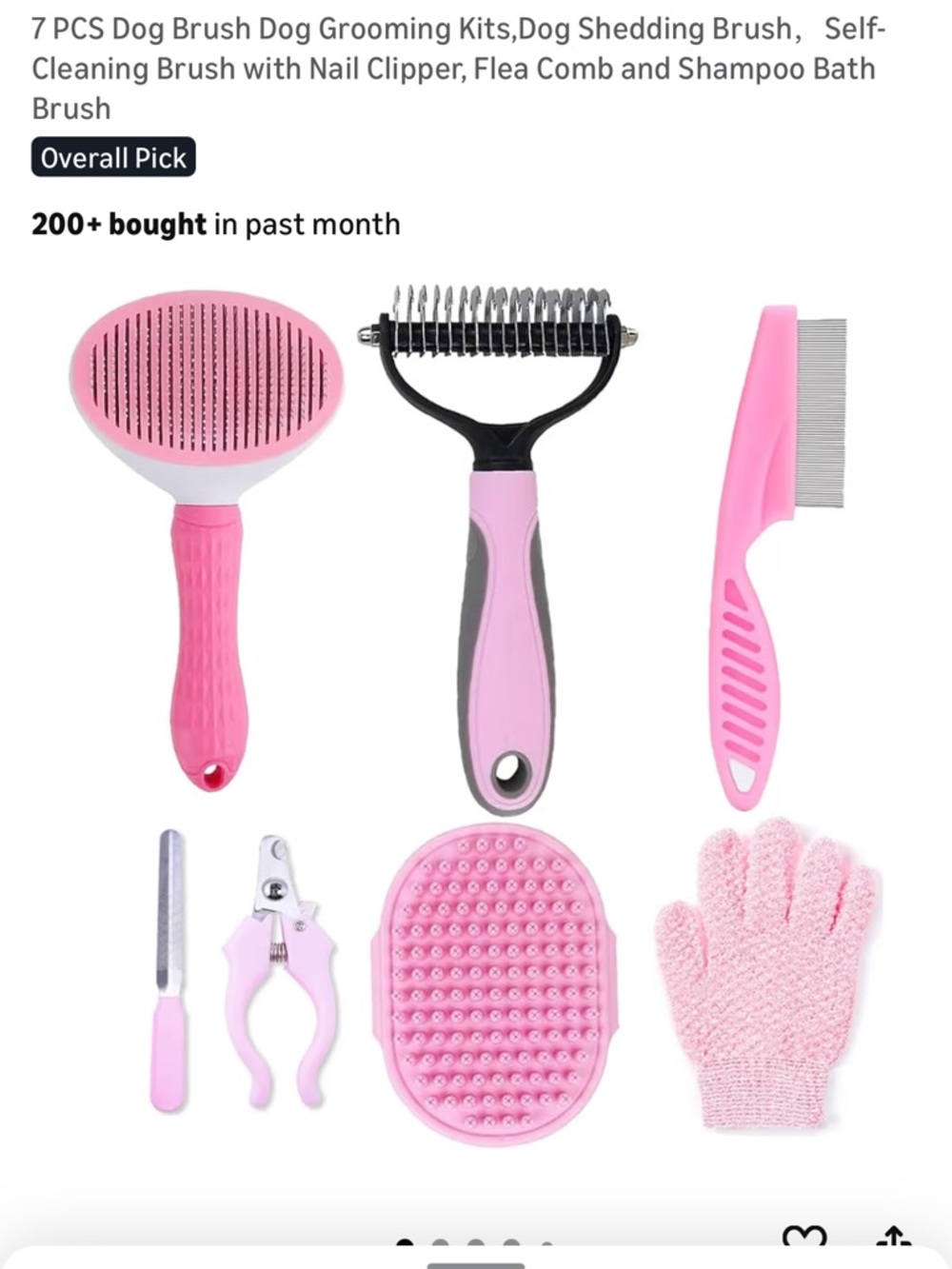 NWT Pink Pet Grooming Kit – 7-Piece Bath & Hair Care Set